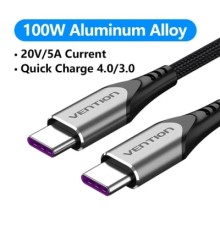 Дата кабель USB 2.0 C Male to C Male 5A Cable 1M Gray Aluminum Alloy Type VENTION (TAEHF)