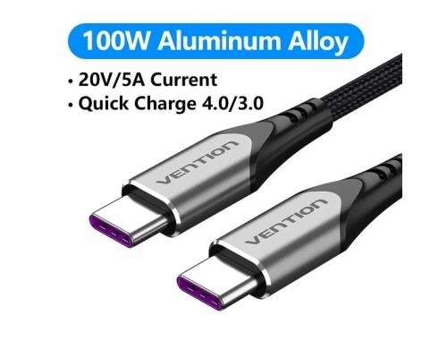 Дата кабель USB 2.0 C Male to C Male 5A Cable 1M Gray Aluminum Alloy Type VENTION (TAEHF)