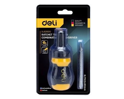 Викрутка Deli PH2 + SL6 з тріскачкою (EDL626010)