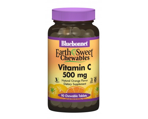Вітамін Bluebonnet Nutrition Вітамін С, 500мг, Смак Апельсину, Earth Sweet Chewables, 90 (BLB-00505)