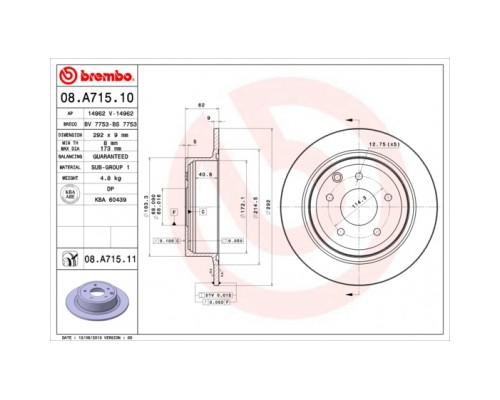 Гальмівний диск Brembo 08.A715.10