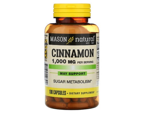 Трави Mason Natural Кориця 1000 мг, Cinnamon, 100 капсул (MAV-14651)