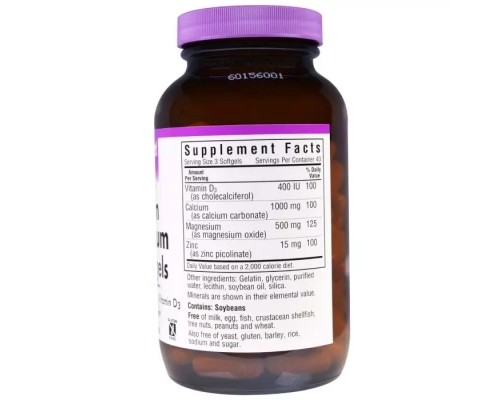 Вітамінно-мінеральний комплекс Bluebonnet Nutrition Кальцій Магній + Цинк, 120 желатинових капсул (BLB-00701)