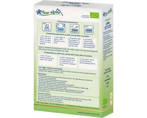 Дитяча каша Fleur Alpine Organic Corn Кукурудзяна 175 г (4779050670124)