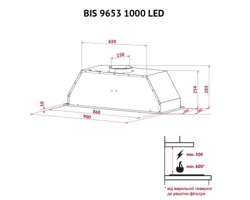 Витяжка кухонна Perfelli BIS 9653 I 1000 LED