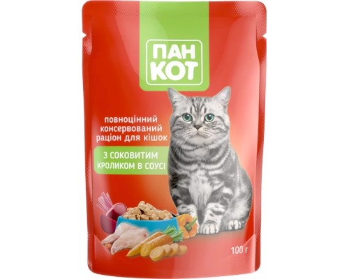 Вологий корм для кішок Пан Кот кролик у соусі 100 г (4820111141036)