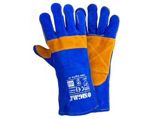 Захисні рукавиці Sigma краги зварювальника р10.5, клас А, довжина 35см (синьо-жовті) (9449321)