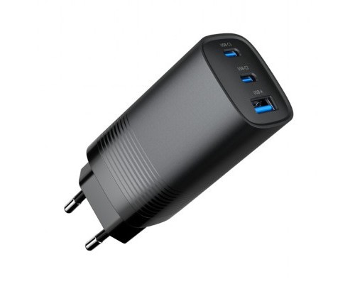 Зарядний пристрій Gembird USB-A + 2xType-C (PD18W + QC3.0 27W) black (TA-UC-PDQC65-01-BK)