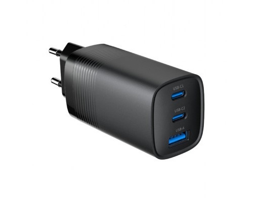 Зарядний пристрій Gembird USB-A + 2xType-C (PD18W + QC3.0 27W) black (TA-UC-PDQC65-01-BK)