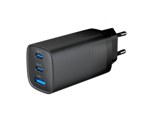 Зарядний пристрій Gembird USB-A + 2xType-C (PD18W + QC3.0 27W) black (TA-UC-PDQC65-01-BK)