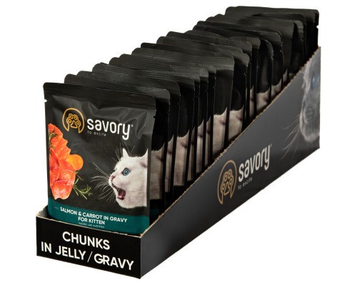 Вологий корм для кішок Savory лосось з морквою в соусі 85 гх22 шт (2700000029312)