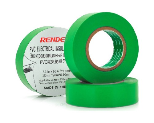 Ізоляційна стрічка Render 0.10мм*18мм*20м Green, temp-10+80°С, 2000V, 10 шт. (0,10мм*18мм*20м-G)