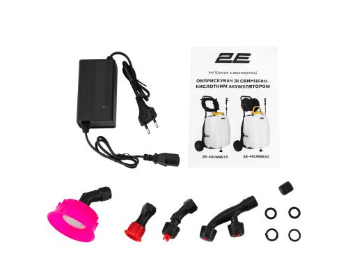 Обприскувач 2E AquaSpray 40LR 40л, 12В, 1х12Ah, 7бар, 2.9л/хв, шланг 15м, на колесах (2E-40LWBS15)