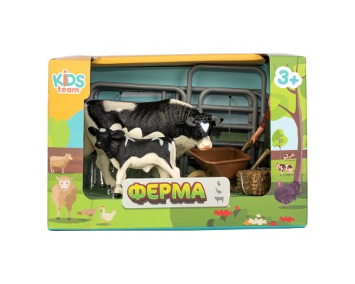 Фігурка Kids Team набір Ферма фермер, чорно білий бик, чорно біле теля (Q9899-X10_4)