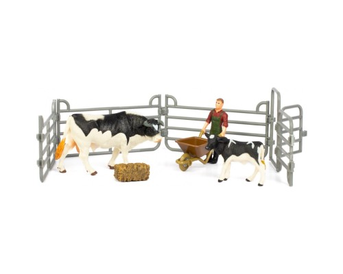 Фігурка Kids Team набір Ферма фермер, чорно білий бик, чорно біле теля (Q9899-X10_4)