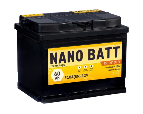 Акумулятор автомобільний NANO BATT Econom 60A +лів (1) 510A