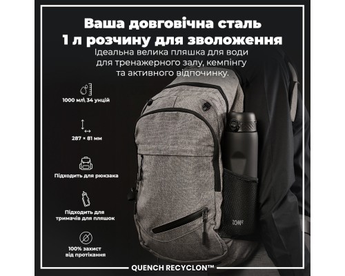 Пляшка для води ION8 OneTouch 1000 мл BPA Free, Black (I8RF1000BLK)