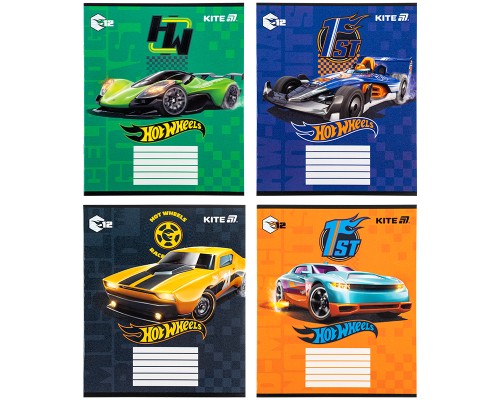 Зошит Kite Hot Wheels, 12 аркушів, коса лінія (HW25-235)