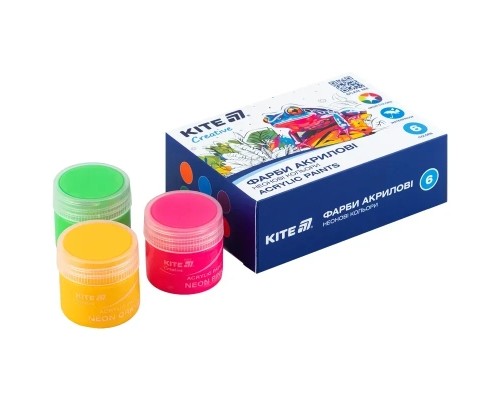 Акрилові фарби Kite Creative 6 неонових кольорів, 20 мл (K-274)