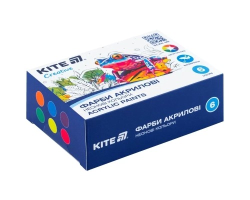 Акрилові фарби Kite Creative 6 неонових кольорів, 20 мл (K-274)