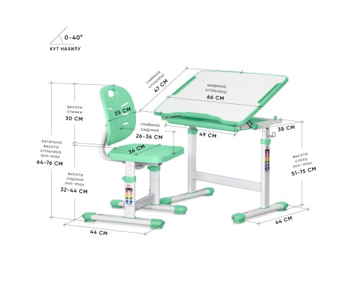 Парта зі стільцем Evo-kids Ergo Green (Evo-05 Ergo Z)