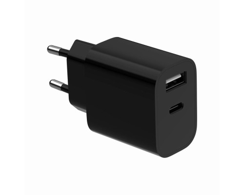 Зарядний пристрій Gembird 1xUSB-C + 1xUSB 12W black (TA-UC-2AC12-01-BK)