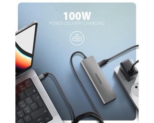 Концентратор AXAGON USB-C to 3xUSB-A + HDMI 5Gbps + PD 100W 1.0m grey (HMC-5H)
