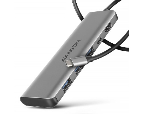 Концентратор AXAGON USB-C to 3xUSB-A + HDMI 5Gbps + PD 100W 1.0m grey (HMC-5H)