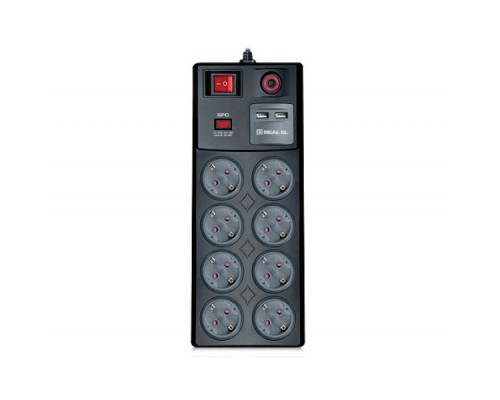 Мережевий фільтр живлення REAL-EL RS-8F USB CHARGE 3m, black (EL122300004)