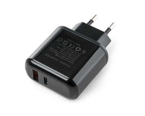 Зарядний пристрій Vinga 2 Port QC3.0+PD Display Wall Charger (VWCQPACDBK)