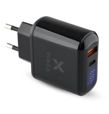 Зарядний пристрій Vinga 2 Port QC3.0+PD Display Wall Charger (VWCQPACDBK)