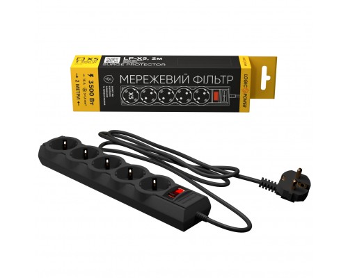 Мережевий фільтр живлення LogicPower LP-X5 PREMIUM, 2m black (9583) Мережевий фільтр живлення LogicPower LP-X5 PREMIUM, 2m black (9583)