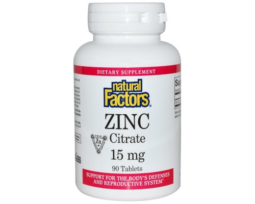 Мінерали Natural Factors Цитрат цинку, Zinc Citrate, 15 мг, 90 таблеток (NFS-01678)