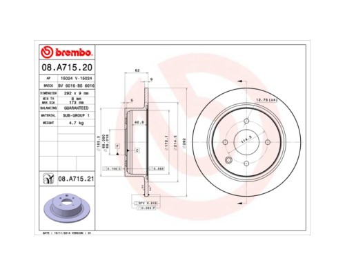 Гальмівний диск Brembo 08.A715.20