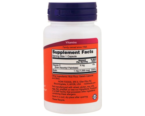 Вітамін Now Foods Біотин (В7) 1000мкг, 100 капсул (NOW-00469)