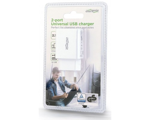 Зарядний пристрій EnerGenie USB 2.1A, white (EG-U2C2A-03-W)