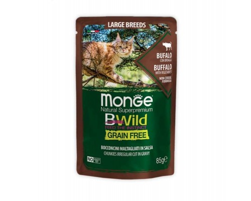Вологий корм для кішок Monge BWild Cat Free Wet з м'яса буйвола та овочами 85 г (8009470012751)