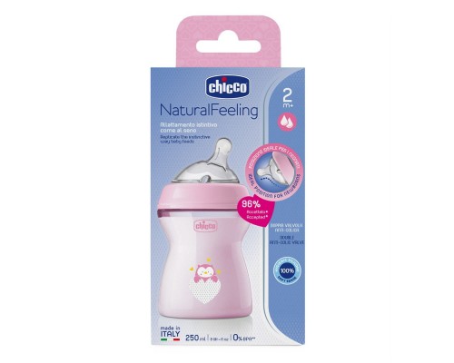 Пляшечка для годування Chicco Natural Feeling силікон середній потік 250мл рожева (81323.10)