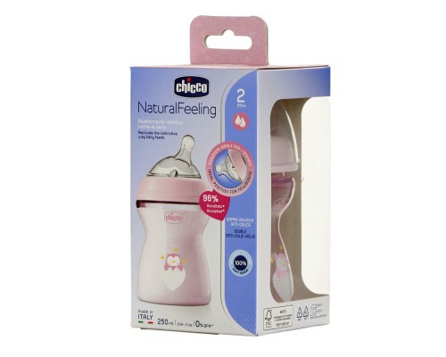 Пляшечка для годування Chicco Natural Feeling силікон середній потік 250мл рожева (81323.10)