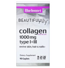 Вітамінно-мінеральний комплекс Bluebonnet Nutrition Колаген 1000 мг, Beautiful Ally, Collagen Type I + III, 90 капсул (BLB1516)
