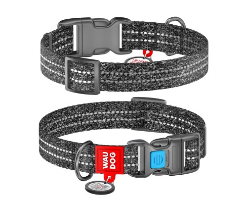 Нашийник для тварин WAUDOG Re-cotton з QR паспортом світловідбивний Ш 25 мм Д 37-58 см сірий (029411)