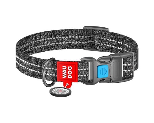 Нашийник для тварин WAUDOG Re-cotton з QR паспортом світловідбивний Ш 25 мм Д 37-58 см сірий (029411)