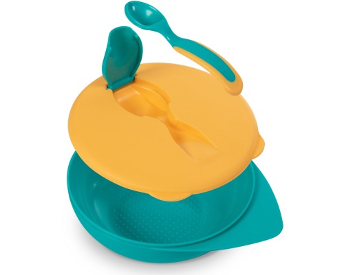 Тарілка дитяча Baboo з кришкою та ложечкою, від 6 місяців (зелено-помаранчева) (9-028)