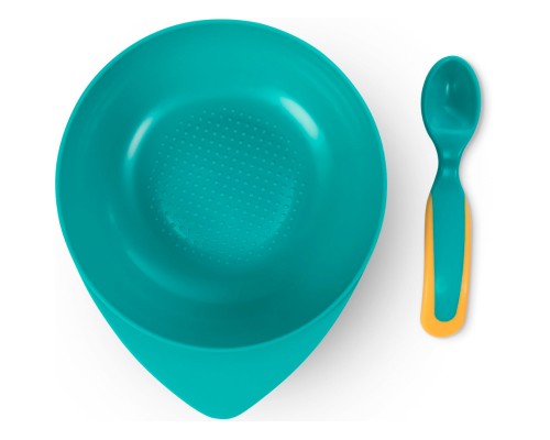 Тарілка дитяча Baboo з кришкою та ложечкою, від 6 місяців (зелено-помаранчева) (9-028)