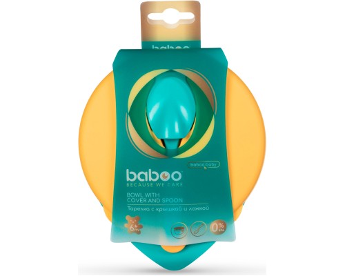 Тарілка дитяча Baboo з кришкою та ложечкою, від 6 місяців (зелено-помаранчева) (9-028)