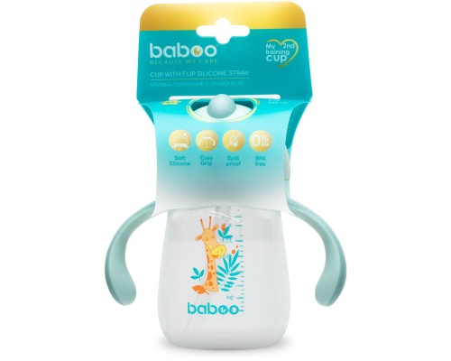 Поїльник-непроливайка Baboo із силіконовою соломинкою, 260 мл, 9 + (Safari / зелена) (8-122)