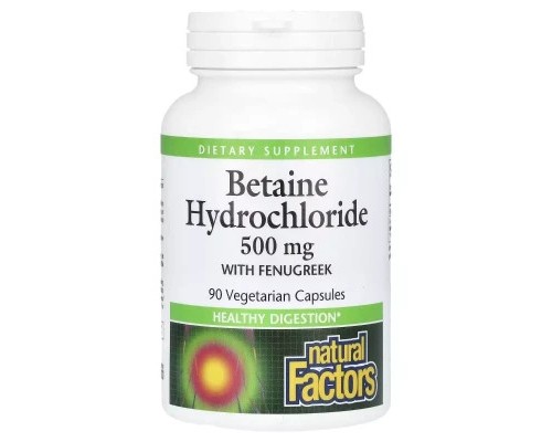 Вітамінно-мінеральний комплекс Natural Factors Бетаїн гідрохлорид та пажитник, 500 мг, Betaine Hydrochloride with Fenugr (NFS-01720)