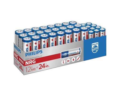 Батарейка Philips AA+AAA Power Alkaline лужна пак=24+12 (LR036G36W/10) 