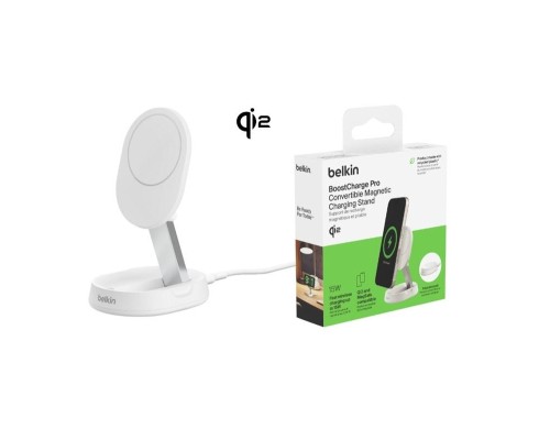 Зарядний пристрій Belkin 15W Magnetic Stand Qi2 white (WIA008BTWH)