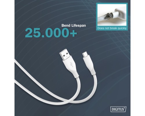 Дата кабель USB 2.0 AM to Type-C 2.0m 60W white Digitus (AK-300340-020-W)